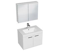 SANIVERRE RUBITE Meuble Salle de Bain Simple Vasque 2 Portes Blanc Largeur 70 cm + Miroir Armoire