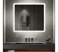SANIVERRE TEMEO Miroir Mural LED Lumineux 90 x 100 cm réversible (2100 LMS) Tactile : antibuée + intensité et Couleur réglables - Salle de Bain