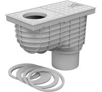 SaniVia Évacuation de gouttière inférieure DN110/125 - avec Siphon et clapet Anti-Retour - Raccord 75 à 125 mm - Gris