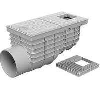 SaniVia Goulotte latérale DN 110 - avec Couvercle Excentrique - Siphon Anti-odeurs et Anti-saleté - en polypropylène et polystyrène - Couvercle carré - Gris