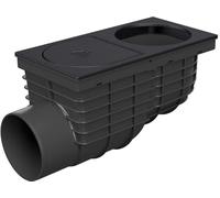 SaniVia Récupérateur d'eau de Pluie latéral D110 avec Grille en Fonte | Évacuation pour Tuyau de Descente D125 | Siphon Anti-odeurs | Classe L15 (1 500 kg) | pour l'extérieur | Noir