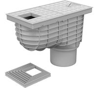 SaniVia Regenwassergully DN 110 - Siphon de gouttière avec Couvercle carré et Siphon - Écoulement Vertical - Débit 390 l/Min - Charge K3 - Gris