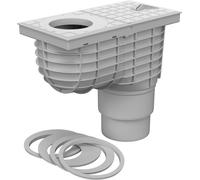 SaniVia Tuyau de Pluie DN 110/125 avec Siphon | Siphon de gouttière pour Eau de Pluie | Gully Universel avec Couvercle Plat | Gris