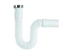 Sanixa GO1000TOPCR3 Siphon universel en plastique et métal flexible Blanc chromé 1 1/4" sur 32 mm Siphon cuisine évier salle de bain écoulement flexible
