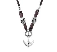 Sanixa Karma NH11054157 Collier pour homme en cuir avec pendentif en forme de tête de mort Noir ou marron 54 cm Réglable masculin robuste, 54 x 0,3 cm, Métal, Pas de pierre précieuse
