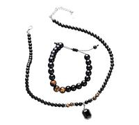 Sanixa Karma NH11057985 Parure de bijoux pour homme en acier inoxydable et perles acryliques Noir