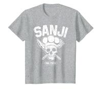 Sanji Chapeau de Paille Pirates Cook Skull N Crossbones Anime T-Shirt, Enfant, Gris Chiné, 6 Ans
