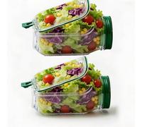 SANJSJHXJ Lot de 2 boîtes à salade 700 ml - Bocal à déjeuner vertical avec bol intégré et étui anti-fuite, passe au lave-vaisselle, rangement pour salades fraîches, fruits, design portable (2, vert)