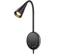 SANKEDOU Applique murale LED, lampe de lecture au lit, avec contrôle tactile, 5 intensité variable, sortie USB, fonction veilleuse, fonction minuterie, col de cygne flexible, lampe de tête de lit,