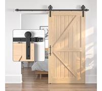 SANKEYTEW Kit de Porte Coulissante Simple en Bois Robuste de Grange 244 cm Avec Rail Noir et Grande Roue
