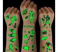 SanKristo 10 Feuilles de Tatouages Temporaires Lumineux pour Enfants Lot de Tatouages Rugby Soccer Waterproof Filles Garçons Glow In The Dark Cadeau d'Anniversaire pour Fête d'Enfants