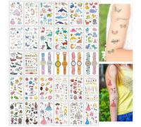SanKristo 10 Feuilles de Tatouages Temporaires pour les enfants imperméables Dinosaures Papillons Montres Princesses Vaisseaux spatiaux Couleurs Tatouages autocollants Set filles Garçons Cadeau