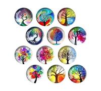 SanKristo 12 Pièces Aimant Frigo, Aimant Arbre Arc-en-Ciel pour Réfrigérateur, Aimants Ronds 3D en Verre Décoratifs Colorés, Aimants Frigo pour la Tableaux, la Cuisine, 25mm x 10mm