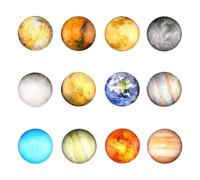 SanKristo 12 Pièces Aimant Frigo, Aimant Planète pour Réfrigérateur, Aimants Ronds 3D en Verre Décoratifs Colorés, Aimants Frigo pour la Tableaux, la Cuisine, 25mm x 10mm