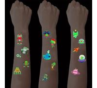 SanKristo 15 Feuilles de Tatouages Temporaires Lumineux pour Enfants Imperméable Cartoon Pirates Robots Pirate Tattoo Stickers Set Filles Garçons Cadeau d'Anniversaire pour Enfants Party