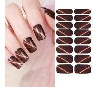 SanKristo 16 autocollants vernis à ongles, bandes autocollantes nail art effet œil chat avec paillettes ligne diagonale sans durcissement faciles appliquer retirer DIY les femmes filles brun foncé