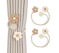 SanKristo 2 Pièces D'embrasses de Rideaux, Attaches de Rideaux à Fleurs Boho Pivotantes à 360°, Attaches de Rideau à Fleurs Réglables, sans Perforation Pinces à Rideaux Décoratives (Beige+ Marron)