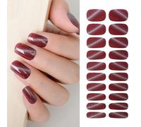 SanKristo 20 pièces bandes ongles en gel, autocollants semi-durcis nail art à effet œil chat avec paillettes UV/LED requis faciles appliquer et retirer DIY les des femmes et des filles rouge foncé