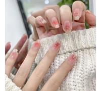 SanKristo 24 Pièces Moyenne Carrée DéGradéE Presse Ongles, Ongle Artificiel Scintillant Avec Ombre De Rose, Ongles PresséS Réutilisables Faux Ongle Autocollant Femmes et Filles