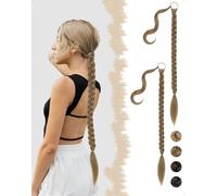 SanKristo 2PCS 76CM Extension Queue Cheval Tressée Cheveux, Longue Élastique Tresses Droites Enveloppantes Ponytail Accessoires perruque Postiches Naturel Lisse Synthétiques Rajout Femmes Brun Clair