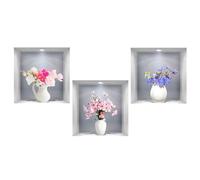 SanKristo 3 pièces 30 * 30 cm Motif vase à fleurs autocollant mural Vases à fleurs 3D Plante en pot Décoration murale autocollante Feuilles vertes Tableau mural moderne Salon Bureau Hôtel Cuisine