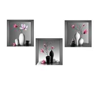SanKristo 3 pièces 30 * 30CM Motif vase à fleurs végétal Autocollant mural Vases à fleurs 3D Plante en pot Décoration murale autocollante Feuilles végétales Tableau moderne Salon Bureau Hôtel Cuisine