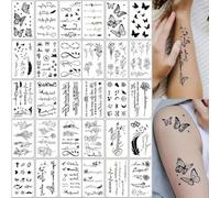 SanKristo 30 PCS Tatouages Temporaires pour Femme Homme 3D Fleurs Feuilles Mots Papillon Tatouages Autocollants pour Main Bras Jambes Faux Tatouage Imperméable Adultes Sticker