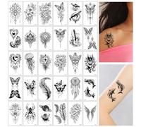 SanKristo 30 PCS Tatouages Temporaires pour Femme Homme 3D Fleurs Plumes Araignées Papillons Tatouages Stickers pour Main Bras Jambes Faux Tatouage Imperméable Adultes Sticker