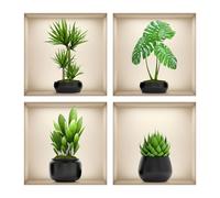 SanKristo 4 pièces 30 * 30 cm stickers muraux plante verte en pot vases - Décoration murale autocollante 3D avec plantes vertes et feuilles - Tableau mural moderne pour salon, bureau, hôtel