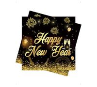 SanKristo 40 Pièces Serviette Nouvel An 2026, Happy New Year Serviettes Papier Jetables Noir et Doré, Serviette de Table Papier Bonne Année, Décorations de Table du Nouvel An pour Deco (33x33CM)