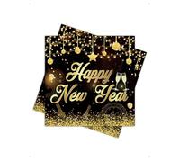 SanKristo 40 Pièces Serviette Nouvel An 2026, Noir et Doré Serviettes Papier Jetables Bonne Année, Happy New Year Serviette de Table Papier, Décorations de Table du Nouvel An pour Deco (33x33CM)
