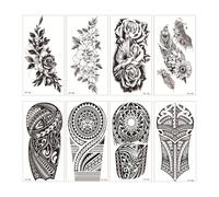 SanKristo 8 Feuilles de Tatouages Temporaires pour Adultes Noir Tribal Sexy Totem Rose Flower 3D Tatouages Stickers pour Main Bras Jambes Tatouage Imperméable Sticker