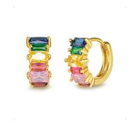 SanKristo Boucles D'oreilles Créoles avec Pierres Colorées pour Femmes, Boucles D'oreilles en Zircone Cubique Plaquées or 14 Carats Hypoallergéniques et Scintillantes, Or