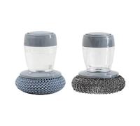 SanKristo Brosse à Vaisselle avec Réservoir Distributeur de Savon 2 Pièces, Brosse de Cuisine Bouton-Poussoir, Brosse à Billes en Acier Les Taches Tenaces à Billes en Pet sans Danger