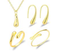 SanKristo Ensemble Bracelet, Collier, Boucles D'oreilles et Bague en Forme de Goutte, Bijoux Plaqués or 14 Carats pour Femmes, Parfaits pour les Fêtes, les Anniversaires et les Mariages, Or