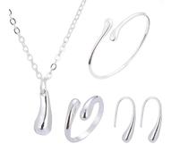 SanKristo Ensemble Bracelet, Collier, Boucles D'oreilles et Bague en Forme de Goutte, Parure de Bijoux pour Femme, Idéale pour les Fêtes, les Anniversaires et les Mariages, en Argent