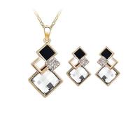 SanKristo Ensemble Collier et Boucles D'oreilles Géométriques à Col Carré, Ensemble de Bijoux étincelants pour Femmes avec Zircone, Parfait pour les Fêtes, les Anniversaires et les Mariages, Blanc