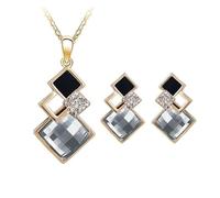 SanKristo Ensemble Collier et Boucles D'oreilles Géométriques à Col Carré, Ensemble de Bijoux étincelants pour Femmes avec Zircone, Parfait pour les Fêtes, les Anniversaires et les Mariages, Gris