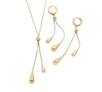 SanKristo Ensemble Collier et Boucles D'oreilles Pendants Géométriques en Forme de Goutte, Bijoux Plaqués or 14 Carats pour Femmes, Parfaits pour les Fêtes, les Anniversaires et les Mariages, Or