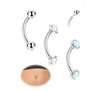 SanKristo Ensemble de 3 Barres pour Nombril en Acier Inoxydable de 10MM, Barres Courbées Hypoallergéniques pour Piercing au Nombril avec Anneaux en Zircone Cubique pour Femmes, Argent