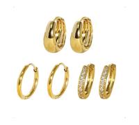 SanKristo Ensemble De 3 Paires De Boucles D'Oreilles CréOles En Acier Inoxydable 316l, Boucles D'Oreilles HypoallergéNiques PlaquéEs Or 14 Carats Avec Zircone Cubique, Or (10 mm)