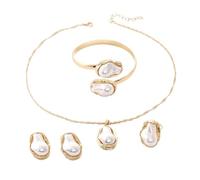 SanKristo Ensembles de Bijoux Bohèmes Géométriques avec Bracelet, Collier Boucles D'oreilles et Bague en Perles, Ensembles de Bijoux Plaqués or 14 Carats pour Femmes