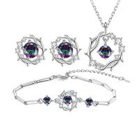 SanKristo Ensembles de Bijoux Bracelet, Collier et Boucles D'oreilles en Argent avec Fleurs, Ensembles de Bijoux Pendentifs Floraux pour Femmes avec Zircone étincelante