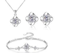 SanKristo Ensembles de Bijoux Bracelet, Collier et Boucles D'oreilles en Argent avec Trèfle à Quatre Feuilles, Ensembles de Bijoux Pendentifs Floraux pour Femmes avec Zircone étincelante