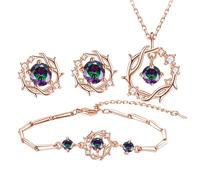 SanKristo Ensembles de Bijoux Comprenant un Bracelet, un Collier et des Boucles D'oreilles à Fleurs, Ensembles de Bijoux pour Femmes avec Pendentif Floral Plaqué or 14 Carats et Zircone étincelante