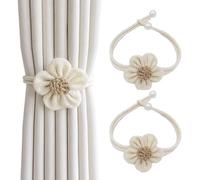 SanKristo Lot de 2 embrasses de rideau naturelles avec boucle à perles réglable, sans perçage, cravates de rideau avec épingles pour décoration de la maison, beige