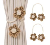 SanKristo Lot de 2 embrasses de rideau pivotantes à 360 ° - En coton bohème - Réglable - Sans perçage - Pour décoration de la maison - Kaki