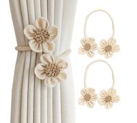 SanKristo Lot de 2 embrasses de rideau pivotantes à 360 ° - En coton bohème - Réglable - Sans perçage - Pour la décoration de la maison - Beige