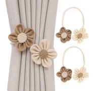 SanKristo Lot de 2 embrasses de rideaux bohèmes, rotatives à 360°, réglables et simples, sans perforation, pour chambre à coucher, kaki + beige