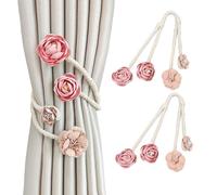 SanKristo Lot de 2 embrasses de rideaux en corde avec roses rotatives à 360°, réglables et simples, sans perforation, pour décoration de maison, chambre à coucher, rose